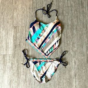 Gorgeous colorful Trina Turk Tankini and Gold Tie Side Hipster bikini, size 8